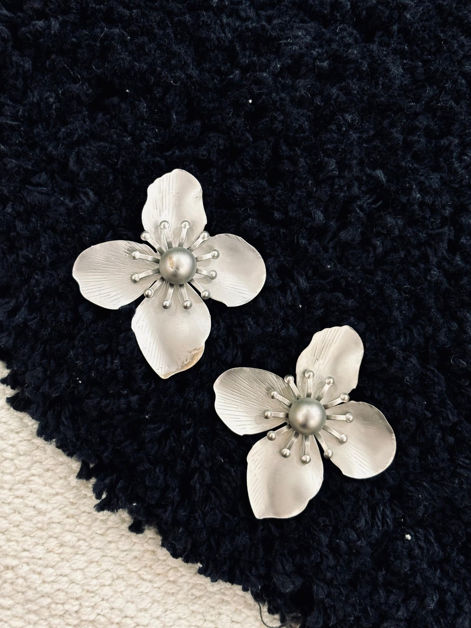 moonlit flower studs Silver flower stud earrings